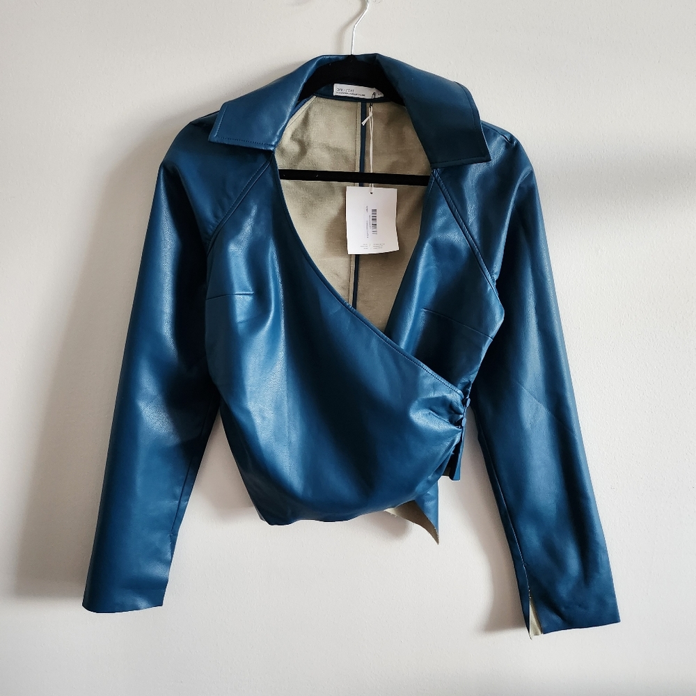 Oak + Fort NWT vegan wrap top, Legion Blue